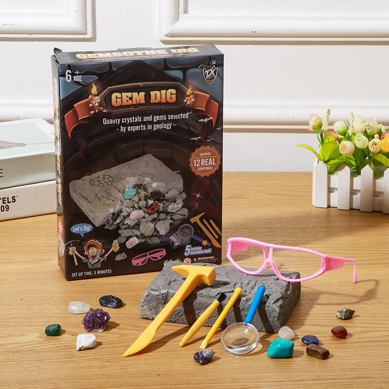 Gem Dig Kit for Kids, Excavate Natural Gemstones with Digging Tools, STEM Science Toy