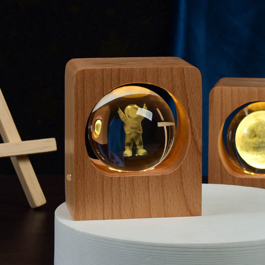 3D Crystal Ball Night Light with Beech Wood Base, photo 2