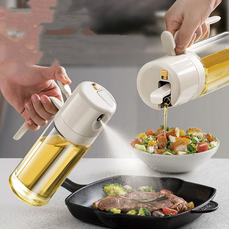 2-in-1 Glass Oil Sprayer and Pourer Bottle, 18.6 fl oz Olive Oil Dispenser for Cooking
