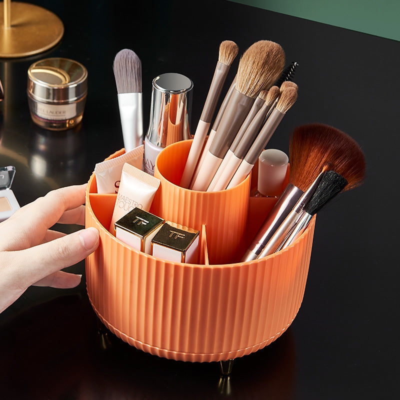 360 Degree Rotating Makeup Brush Holder, Desk Pen and Brush Organizer with Compartments