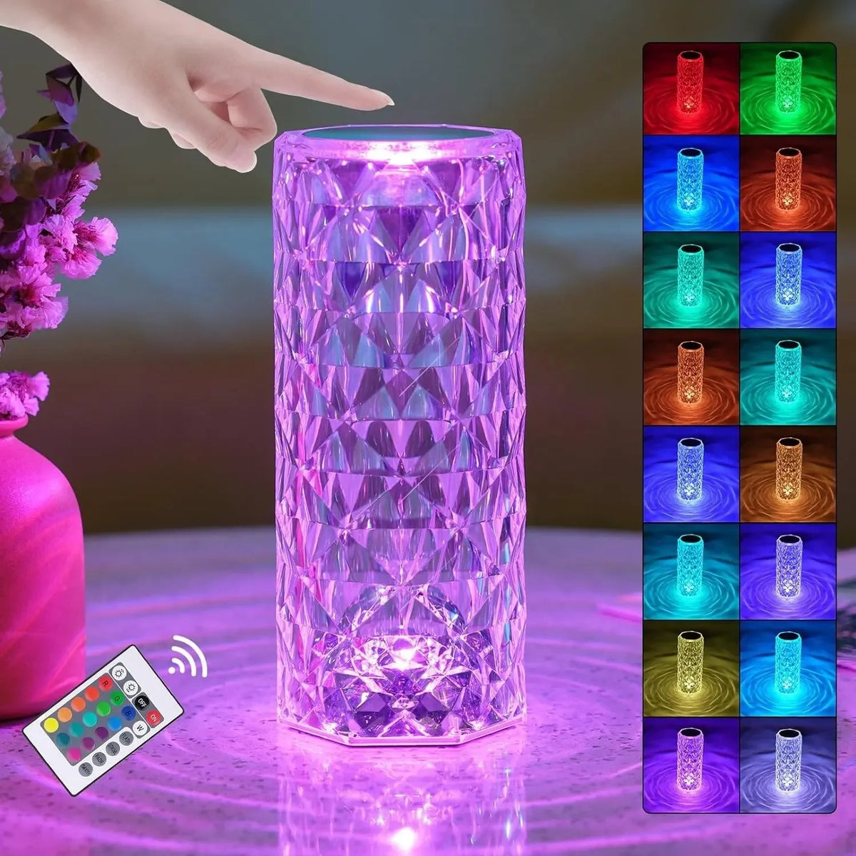 Crystal Rose Touch Lamp with 16 Colors and Remote, photo 5