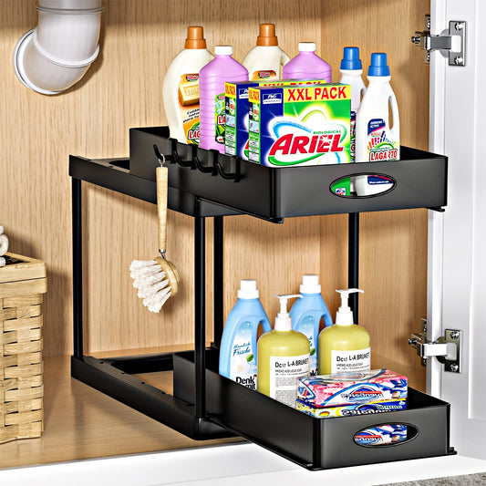Under Sink Organizer with 2 Sliding Drawers, 2-Tier Cabinet Storage Shelf for Kitchen and Bathroom