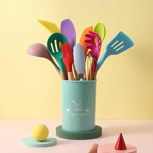 Silicone Cooking Utensil Set with Wooden Handles, Heat Resistant Non-Scratch Kitchen Tools