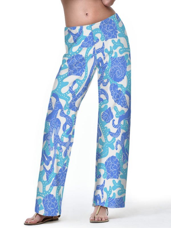 Coral Baroque Print Palazzo Pants - Orange Pink