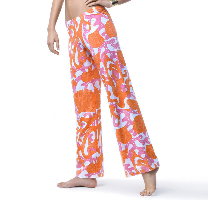 Coral Baroque Print Palazzo Pants - Orange Pink