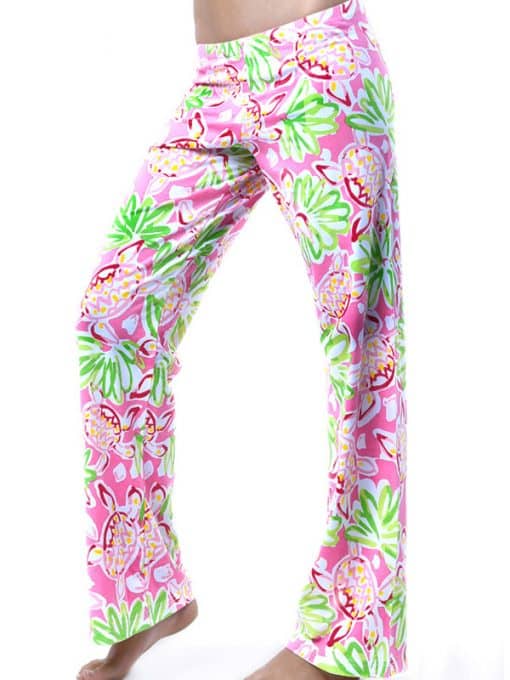 Tropical Pineapple Floral Print Palazzo Pants - Pink Green