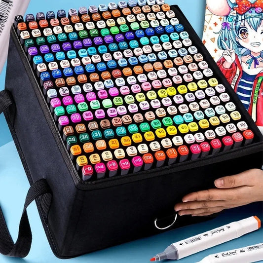120 Color Dual-Tip Art Marker Set for Drawing, Sketching, Manga and Coloring