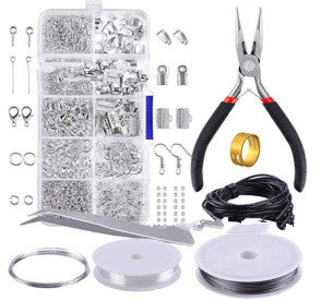 Jewelry Making Kit with 900 Findings, Beading Wire and Pliers for Earrings and Necklaces