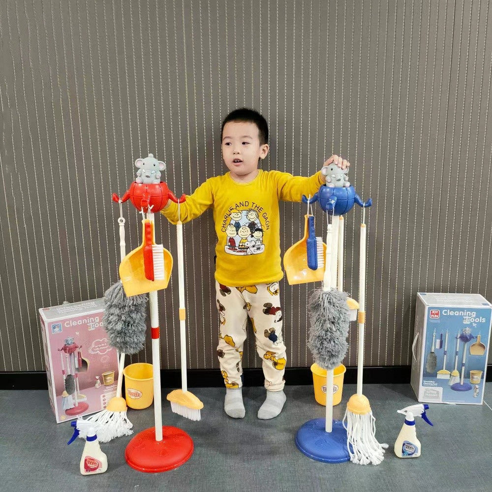 Kids Cleaning Set Toy with Broom, Mop and Brush, Pretend Play Housekeeping Set for Ages 3 to 6