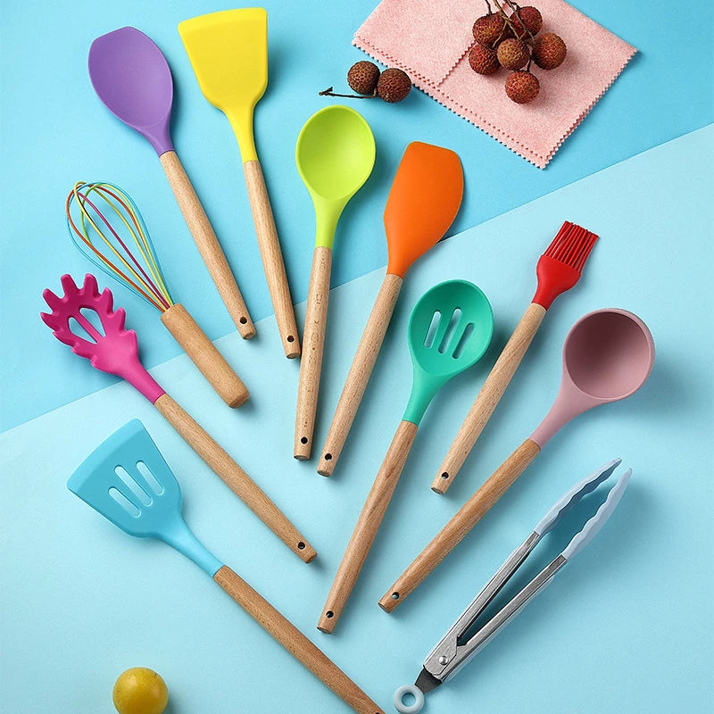 Silicone Cooking Utensil Set with Wooden Handles, photo 3