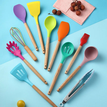 Silicone Cooking Utensil Set with Wooden Handles, photo 3