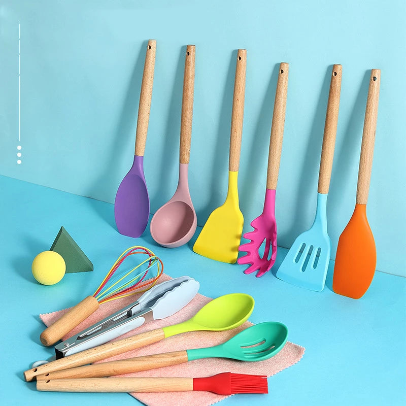 Silicone Cooking Utensil Set with Wooden Handles, photo 4