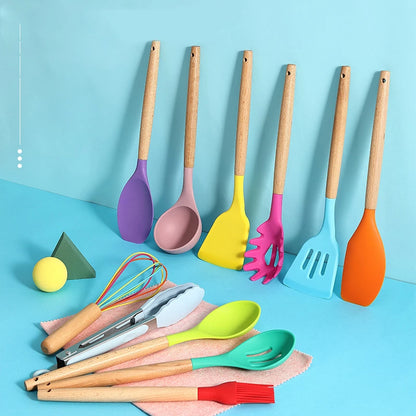 Silicone Cooking Utensil Set with Wooden Handles, photo 4