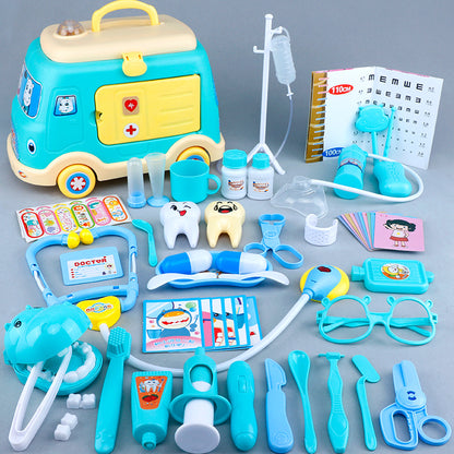 Kids Doctor Kit with Ambulance Carry Case, Pretend Play Medical Set with Toy Stethoscope