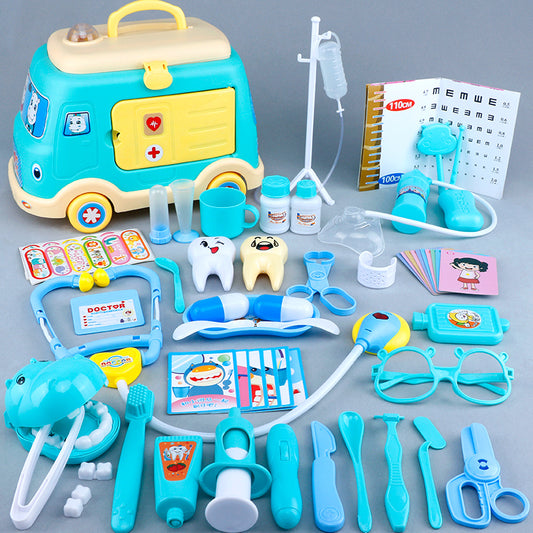 Kids Doctor Kit with Ambulance Carry Case, Pretend Play Medical Set with Toy Stethoscope