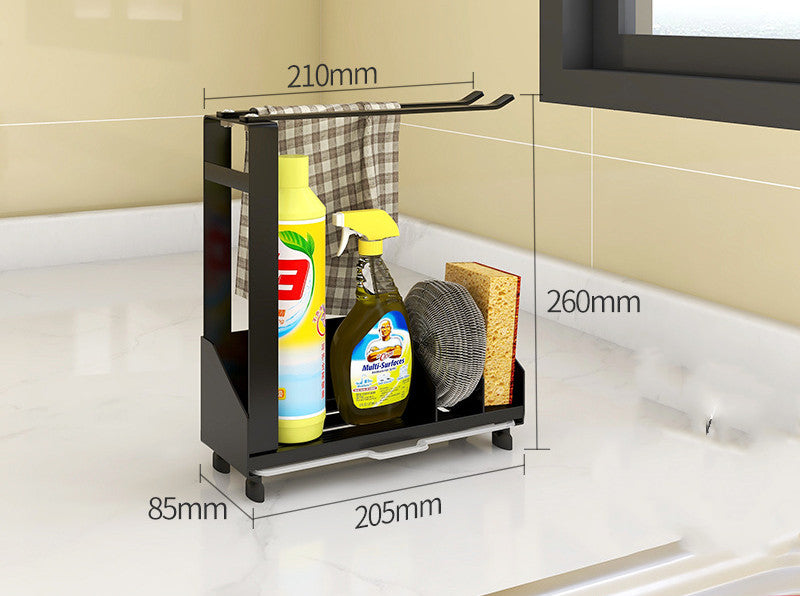 Kitchen Sink Caddy with Sponge and Brush Holder, Optional Dish Towel Bar