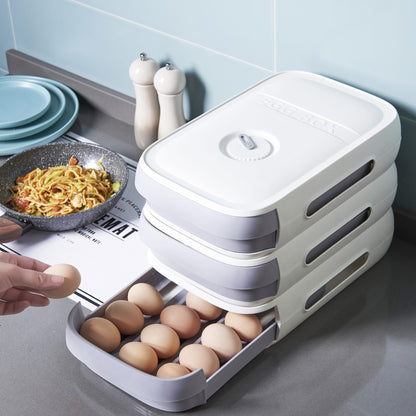 Stackable Egg Storage Drawer for Refrigerator, Covered Fridge Egg Holder Organizer