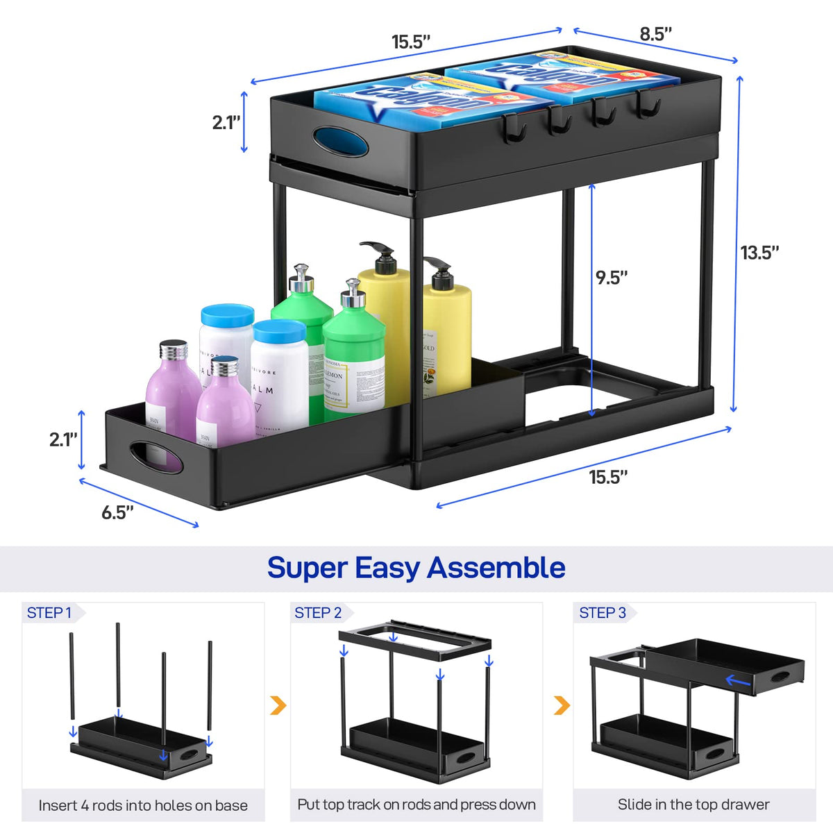 Under Sink Organizer with 2 Sliding Drawers, photo 8