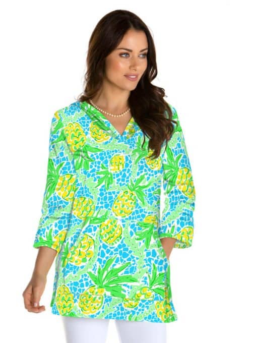 Pineapple Print Tunic - Lime Pink Bell Sleeve