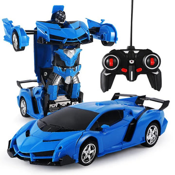 Remote Control Transforming Robot Car, One-Button RC Car to Robot with Lights, Rechargeable for Kids 6+