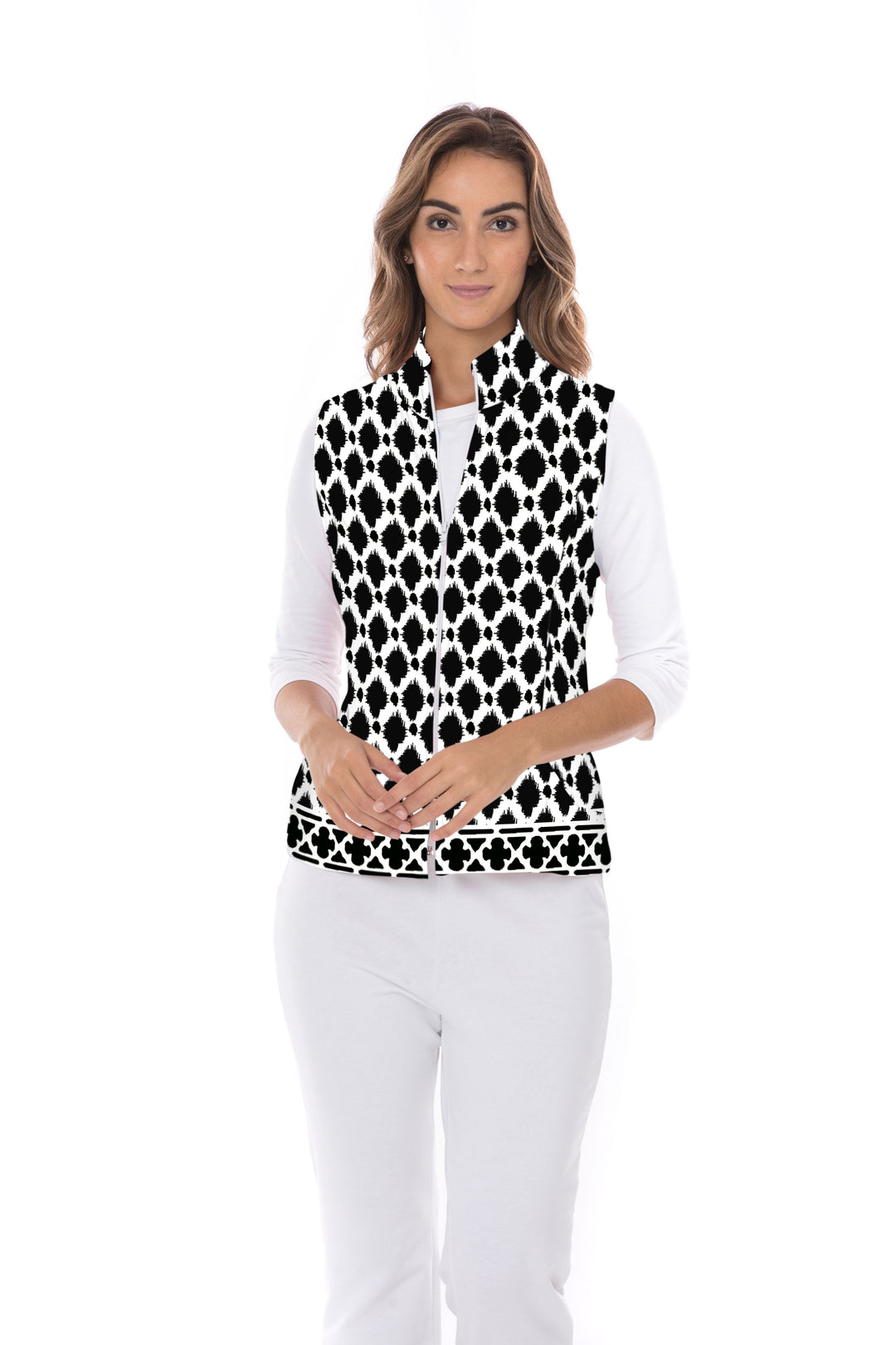Moroccan Lattice Print Vest - Black White