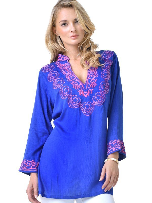 Scroll Embroidered Tunic - Magenta Gold