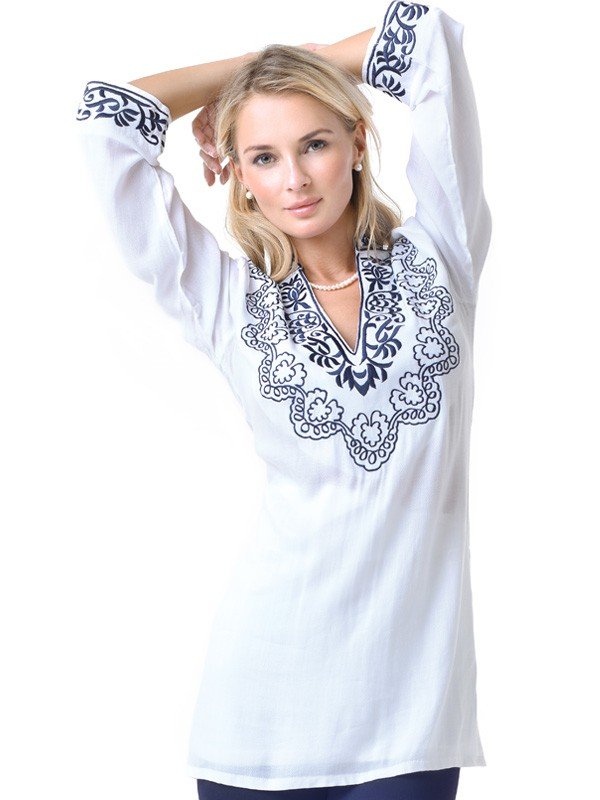 Scroll Embroidered Tunic - Magenta Gold