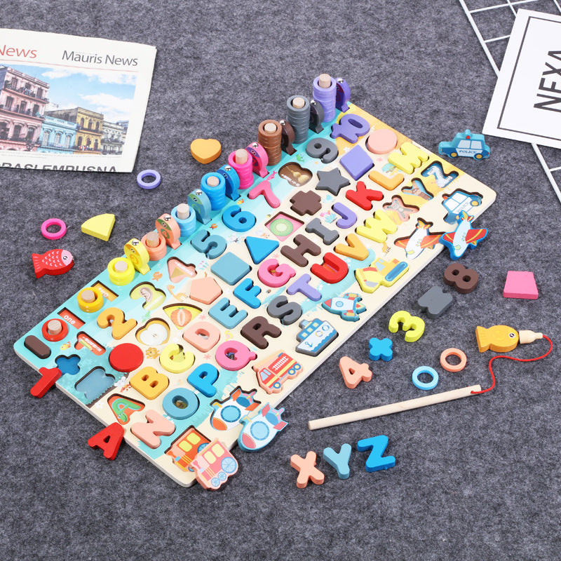 Montessori Wooden Math Fishing Number Board, Counting Game Toy for Kids 3+