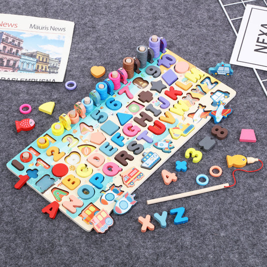 Montessori Wooden Math Fishing Number Board, Counting Game Toy for Kids 3+
