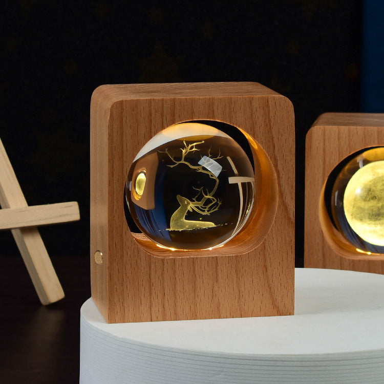 3D Crystal Ball Night Light with Beech Wood Base, photo 3
