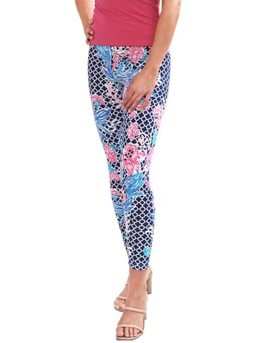 Floral Geometric Print Leggings - Navy Pink