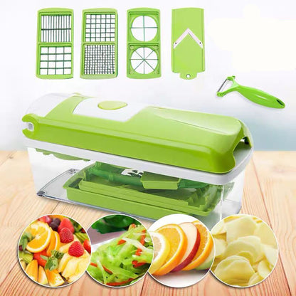 12-Piece Vegetable Chopper and Dicer Set with Stainless Steel Blades, Manual Onion Chopper