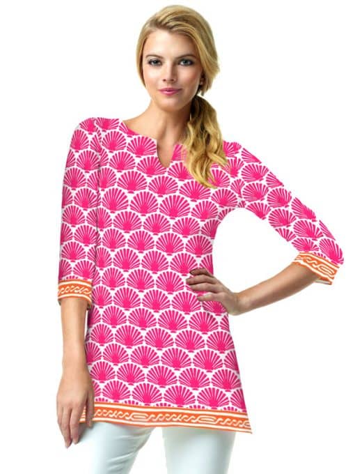 Art Deco Shell Print Tunic - Black White Bell Sleeve