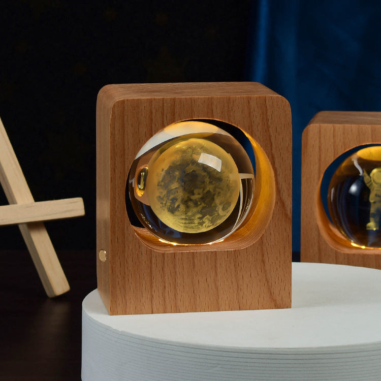 3D Crystal Ball Night Light with Beech Wood Base, photo 10