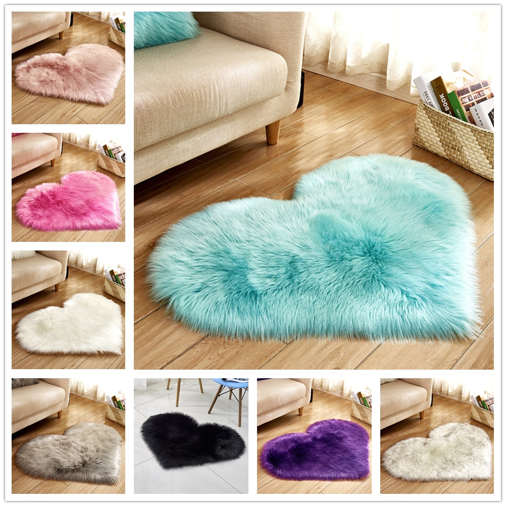 Heart Shaped Fluffy Plush Rug, Soft Shaggy Floor Mat and Seat Cushion for Bedroom Decor