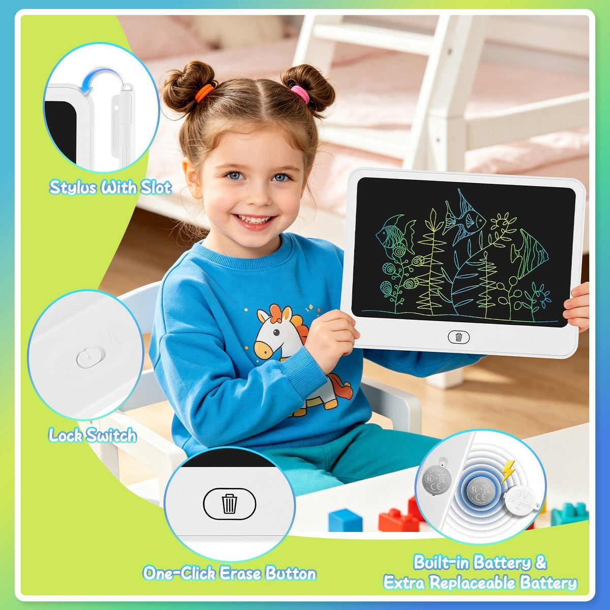 [TEST AM Jarvis extension] LCD Writing Tablet for Kids with Stylus & Lock Function