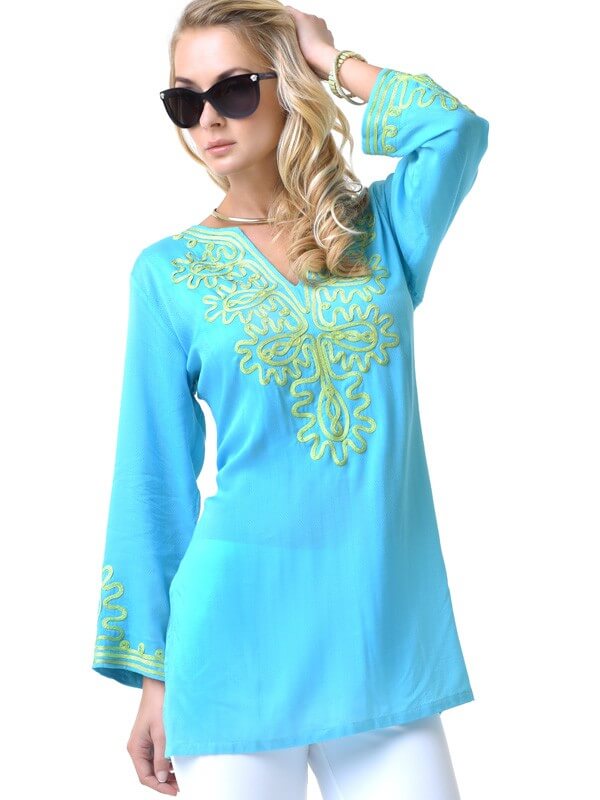 Scroll Embroidered Tunic - Pink Navy