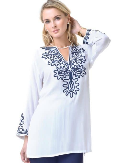 Scroll Embroidered Tunic - Pink Navy