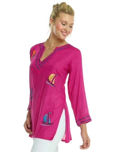 Sailboat Embroidered Tunic - Pink Multi