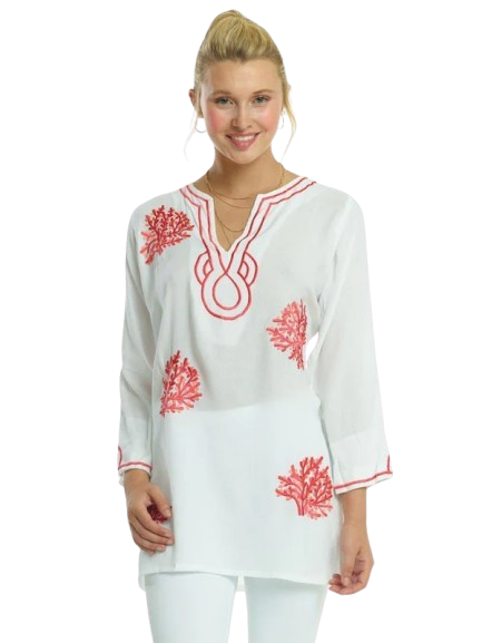 Scroll Embroidered Tunic - Royal Blue Turquoise