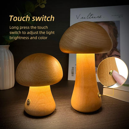 Wooden Mushroom Night Light with Touch Switch, photo 2