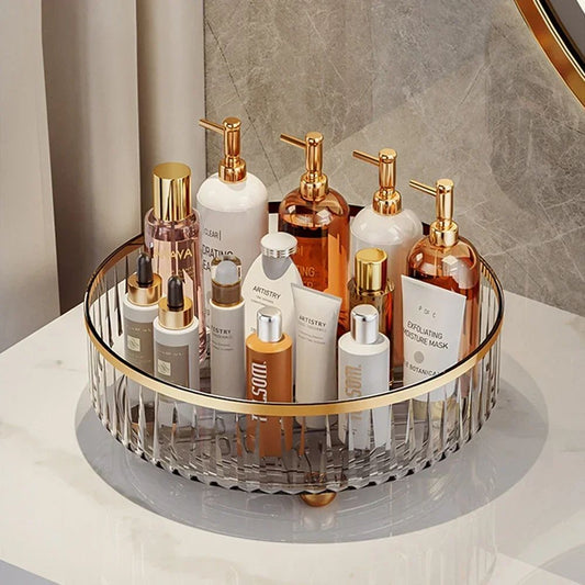 360° Rotating Makeup Organizer Tray, Clear Perfume and Skincare Turntable for Vanity