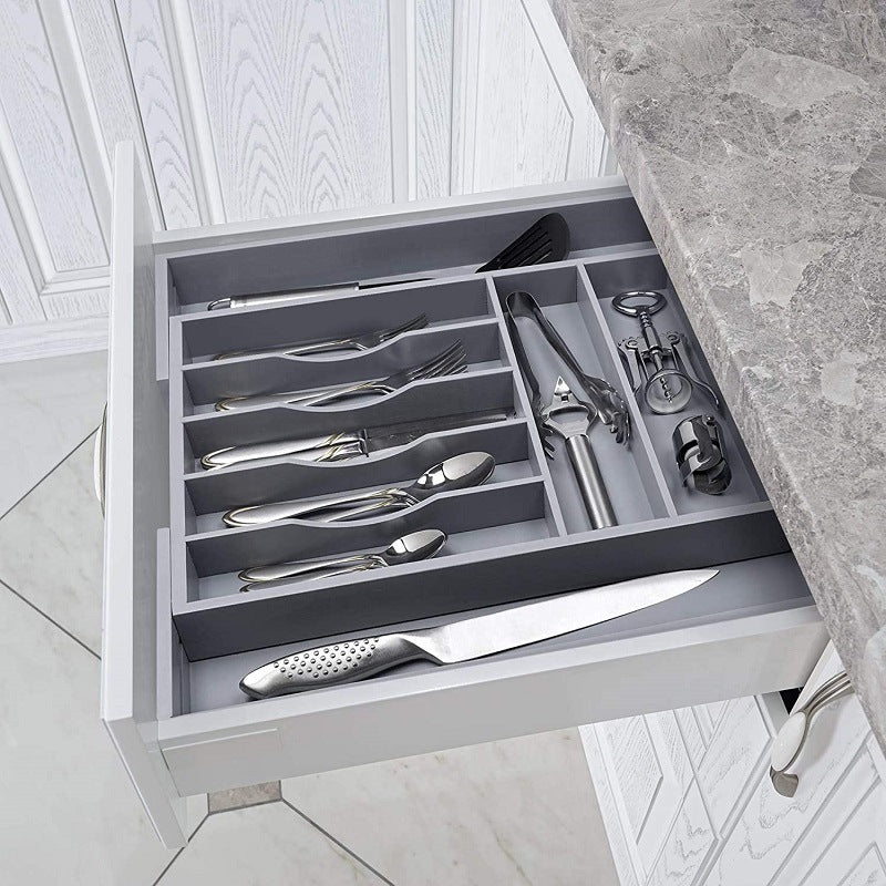 Bamboo Kitchen Drawer Organizer, 14.6 x 18.5 in Utensil and Cutlery Tray in 4 Colors