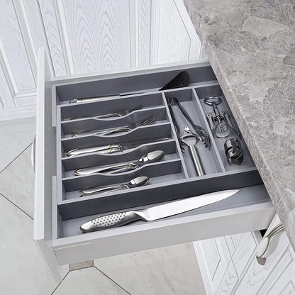 Bamboo Kitchen Drawer Organizer, 14.6 x 18.5 in Utensil and Cutlery Tray in 4 Colors