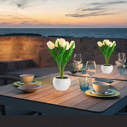 LED Tulip Night Light in Pot, Battery Powered Artificial Flower Table Lamp Decor