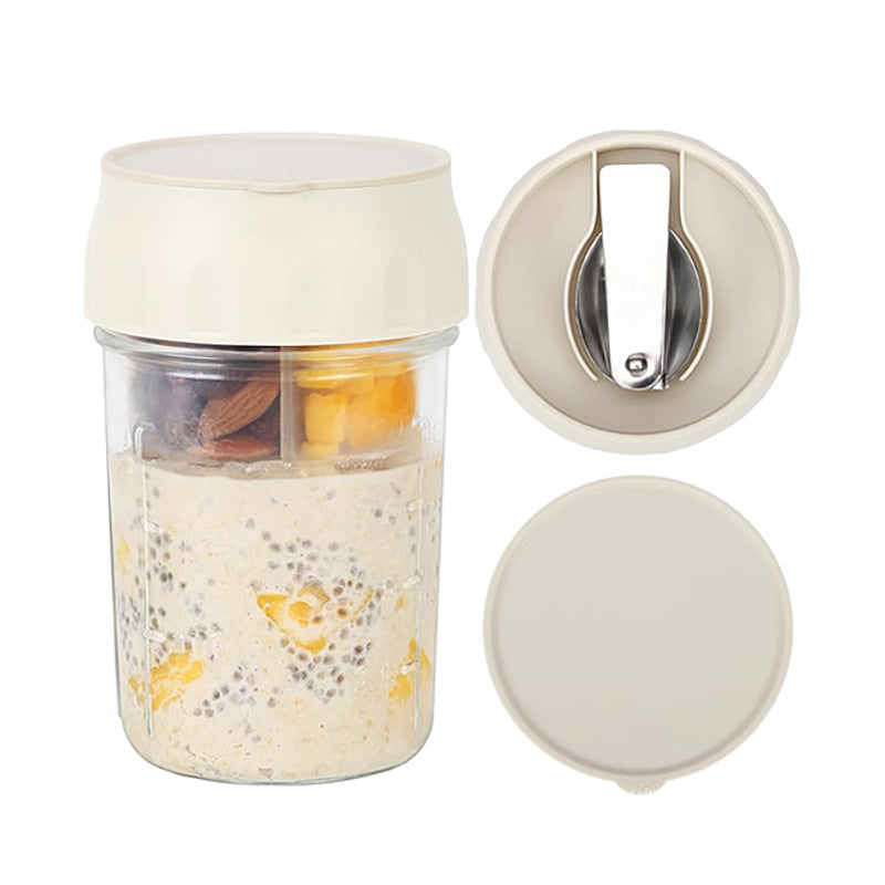 Overnight Oats Jar with Spoon, 16 oz Glass Mason Jar Breakfast Cup for Meal Prep