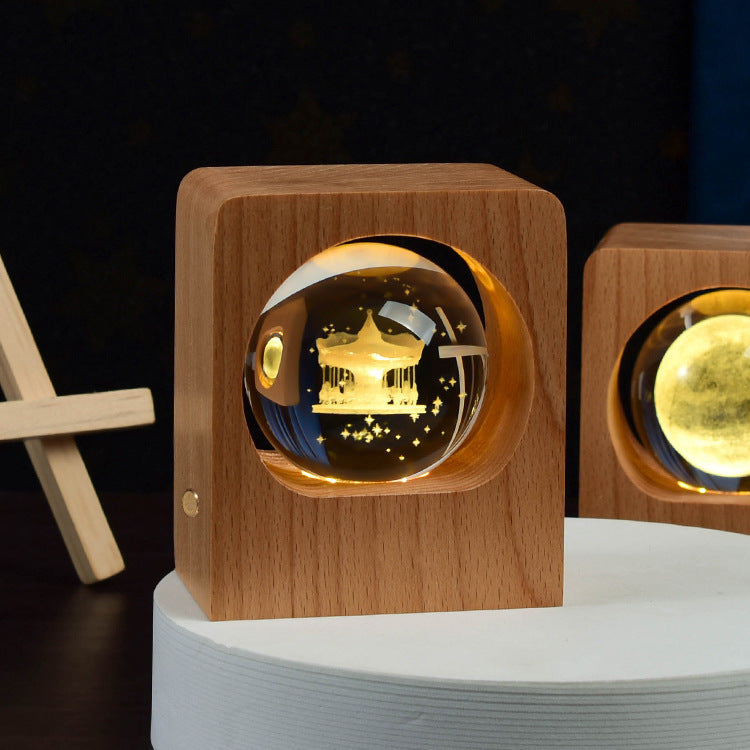 3D Crystal Ball Night Light with Beech Wood Base, photo 8