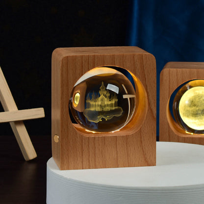3D Crystal Ball Night Light with Beech Wood Base, photo 5