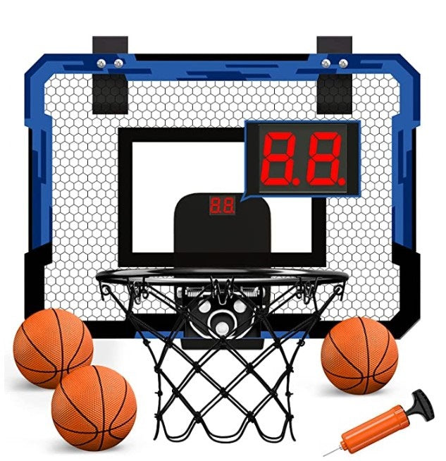 Indoor Mini Basketball Hoop Set for Kids with Score Counter, 2 Balls and Pump