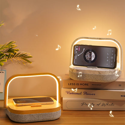 LED Desk Lamp with Wireless Charger and Bluetooth Speaker, Dimmable Touch Bedside Lamp